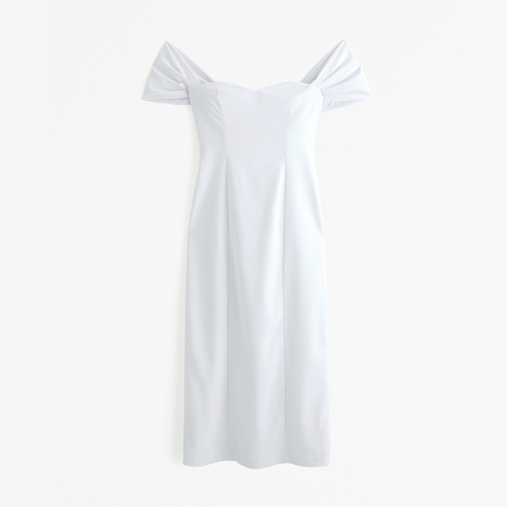 Abercrombie & Fitch Clean Off The Shoulder Midi Dress White XSP New Sweetheart